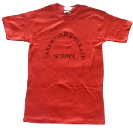 Red t-shirt with logo (Lakewood Emerald School)