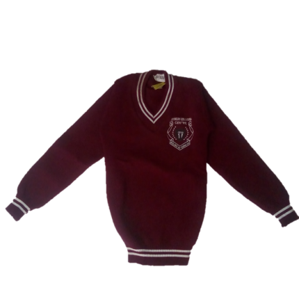 Maroon & white sweater with logo (Overcomers school-Nairobi)