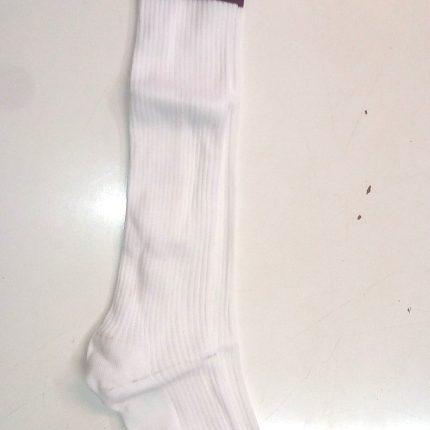 White & maroon striped socks