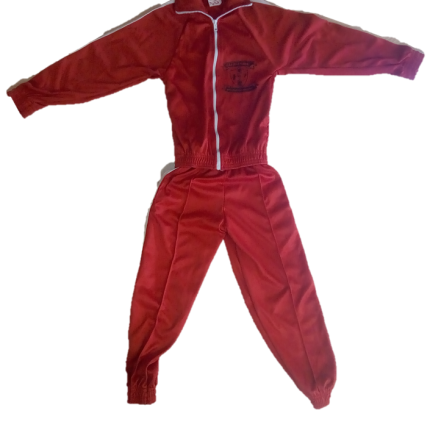 Red white striped tracksuit with logo (PCEA Umoja Nairobi)