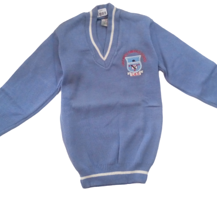 Sky white sweater with logo (Lakewood Emerald School)