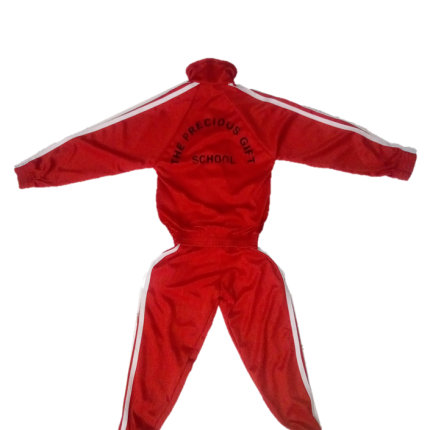 Red, white bordered tracksuit with logo (Precious Gift School Nairobi)